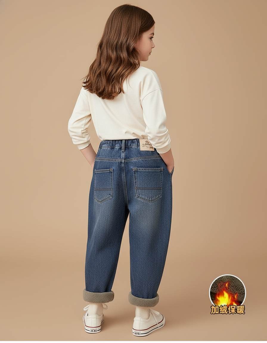 Pantalon Baggy Bleu Jean Ample Velours Épais Hiver - vue 2