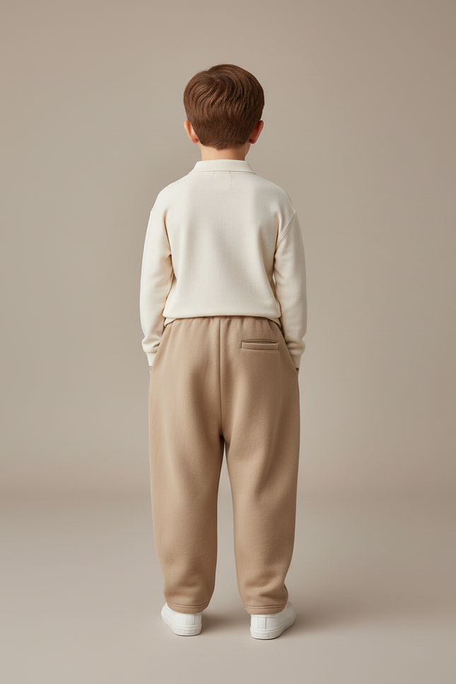 Pantalon Baggy Molletonné Ample Coton Enfant Hiver - Beige - vue 2