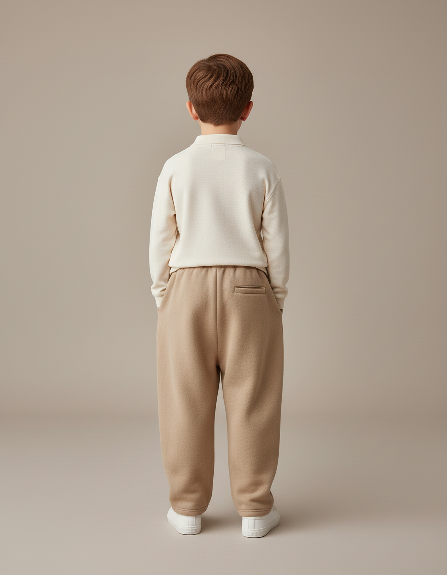 Pantalon Baggy Molletonné Ample Coton Enfant Hiver - Beige - vue 2