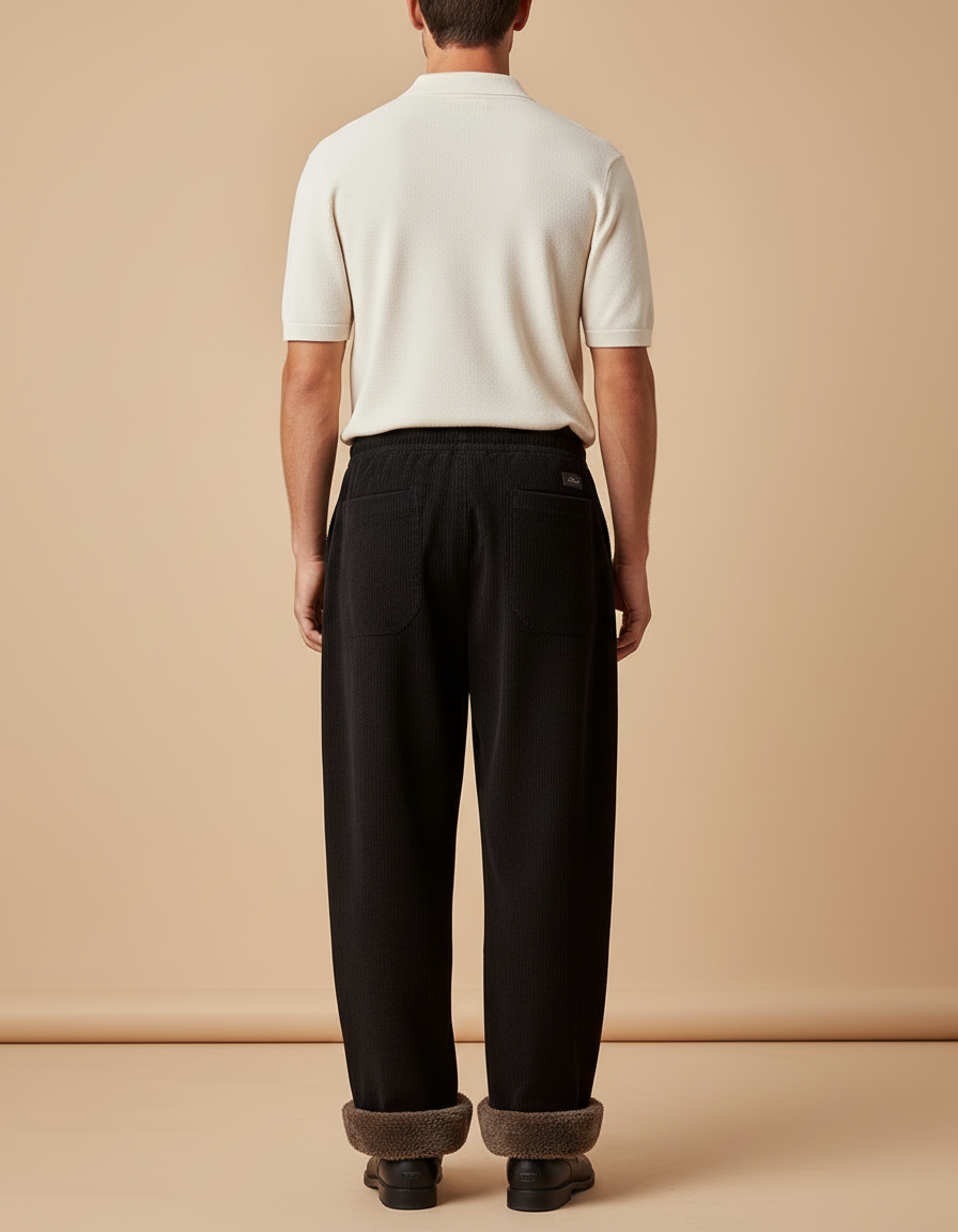 Pantalon Baggy Noir Côtelé Ample Doublé Hiver - Cordé - vue 2