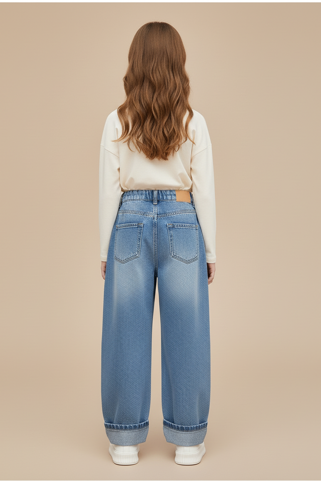 Pantalon Baggy Denim Bleu Ample Imprimé Chiens Mignons - Jean - vue 2