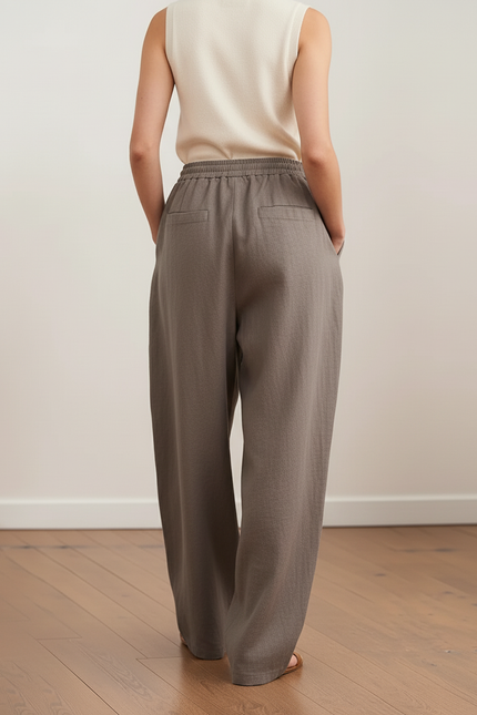 Pantalon Baggy Lin Gris Ample Décontracté Femme - vue 2