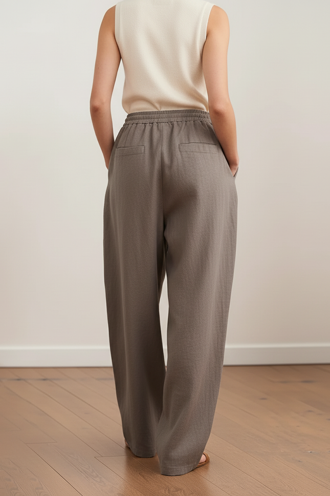 Pantalon Baggy Lin Gris Ample Décontracté Femme - vue 2