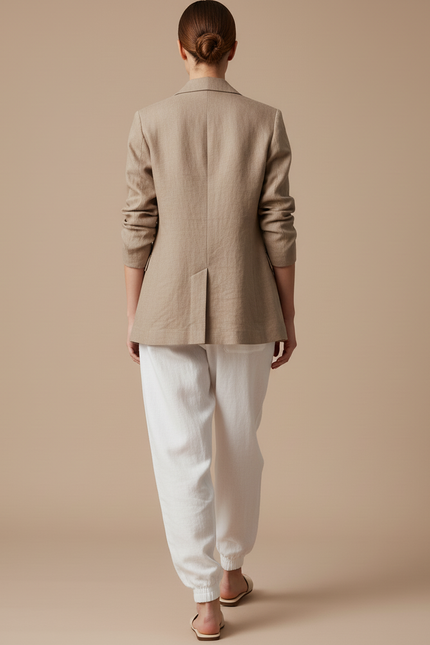 Pantalon Baggy Blanc Coton Ample Patte Chat Décontracté - Lin - vue 2