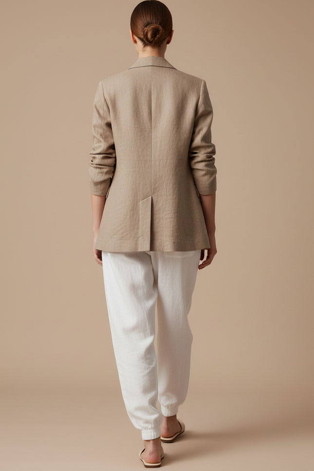 Pantalon Baggy Blanc Coton Ample Patte Chat Décontracté - Lin - vue 2