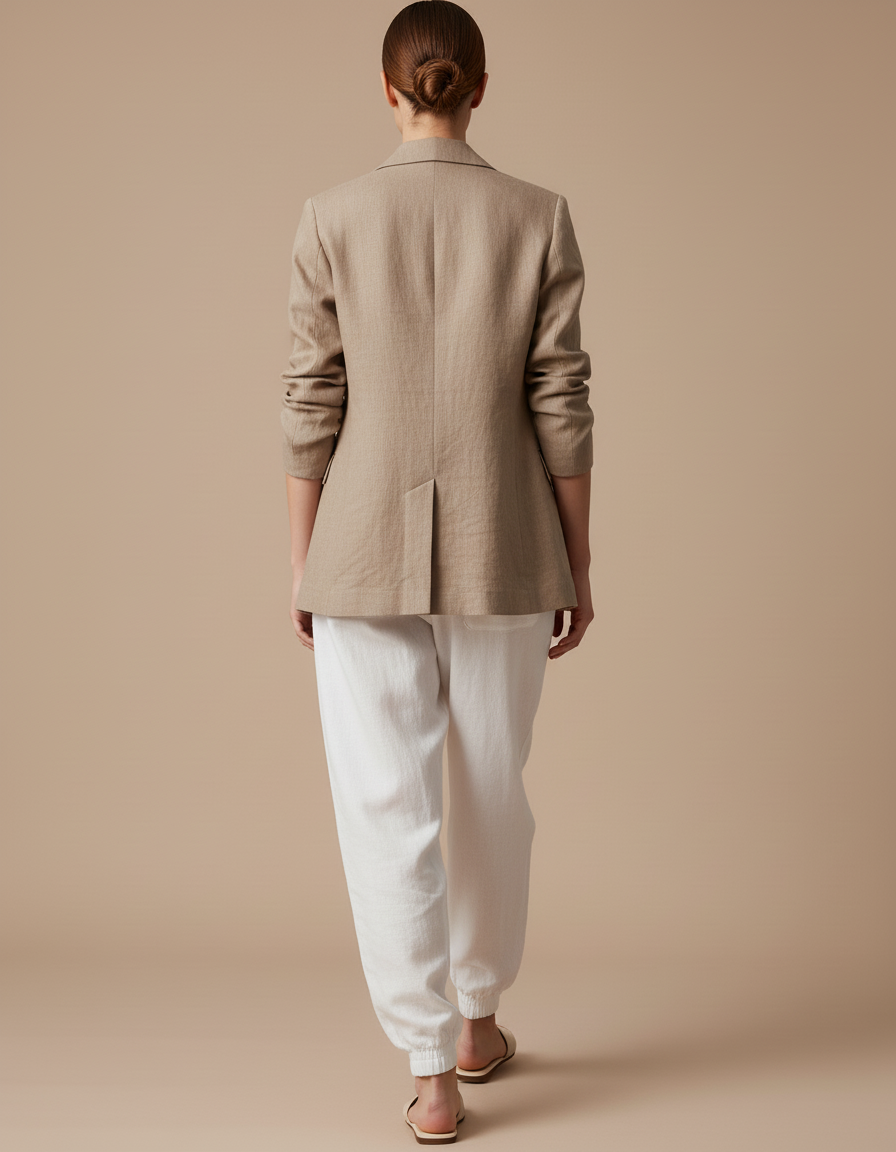Pantalon Baggy Blanc Coton Ample Patte Chat Décontracté - Lin - vue 2
