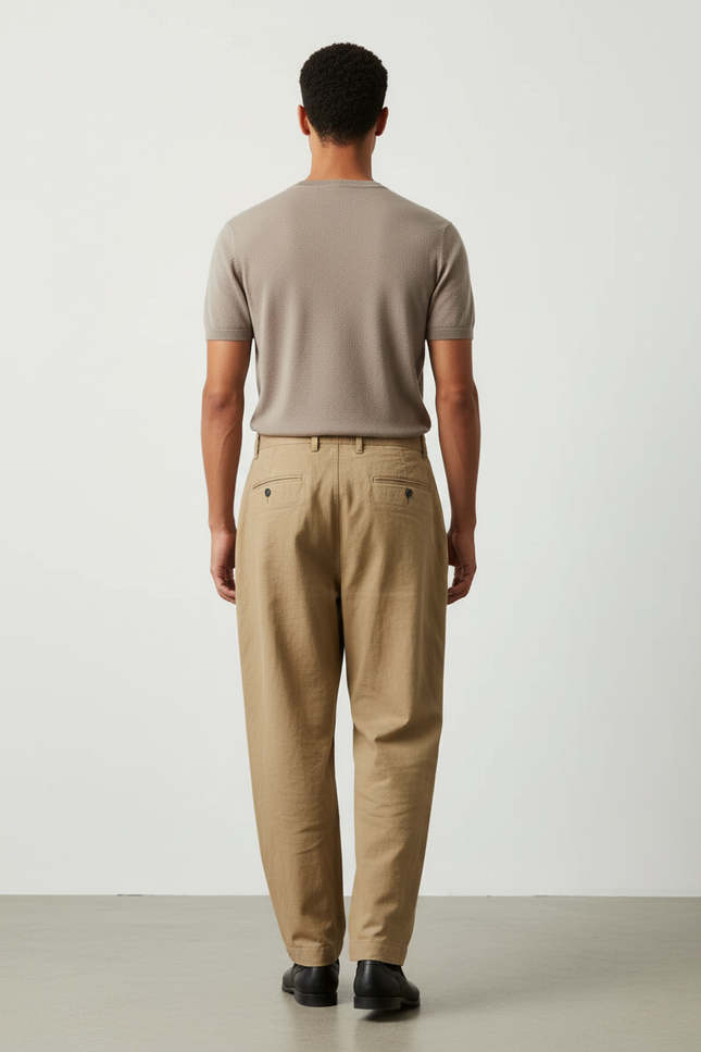 Pantalon Baggy Beige Coton Ample Plissé Homme - vue 2