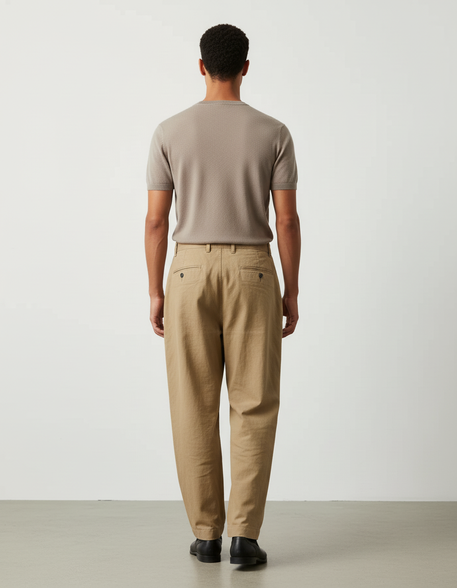 Pantalon Baggy Beige Coton Ample Plissé Homme - vue 2