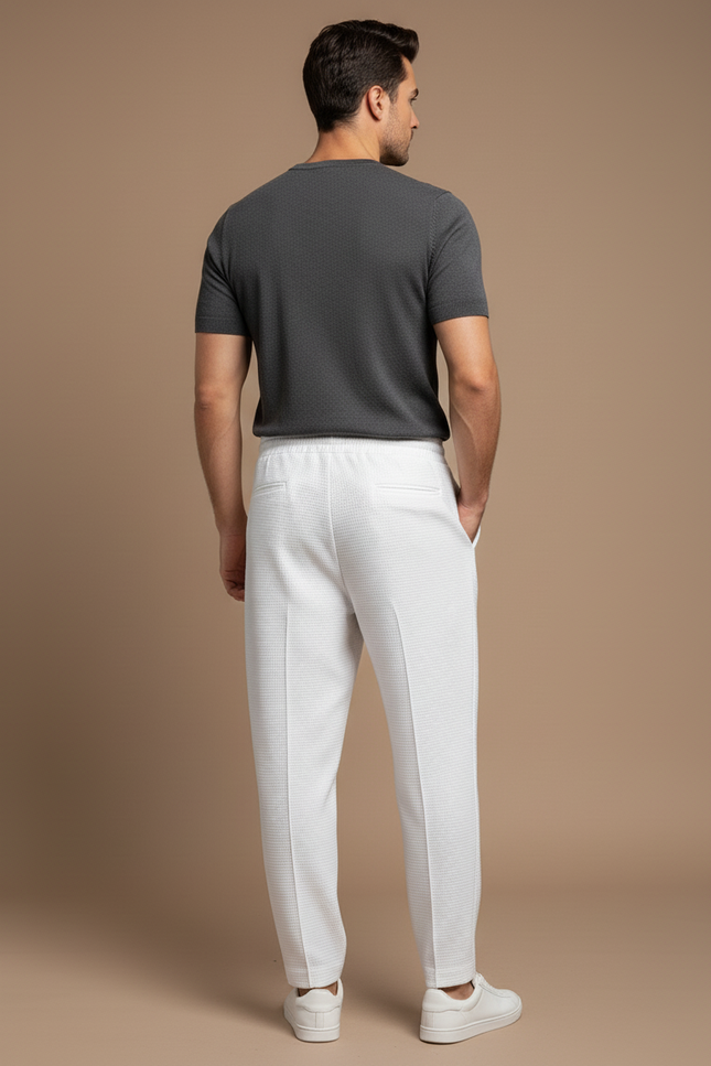 Pantalon Baggy Blanc Gaufre Décontracté Cordon Homme - Maille - vue 2