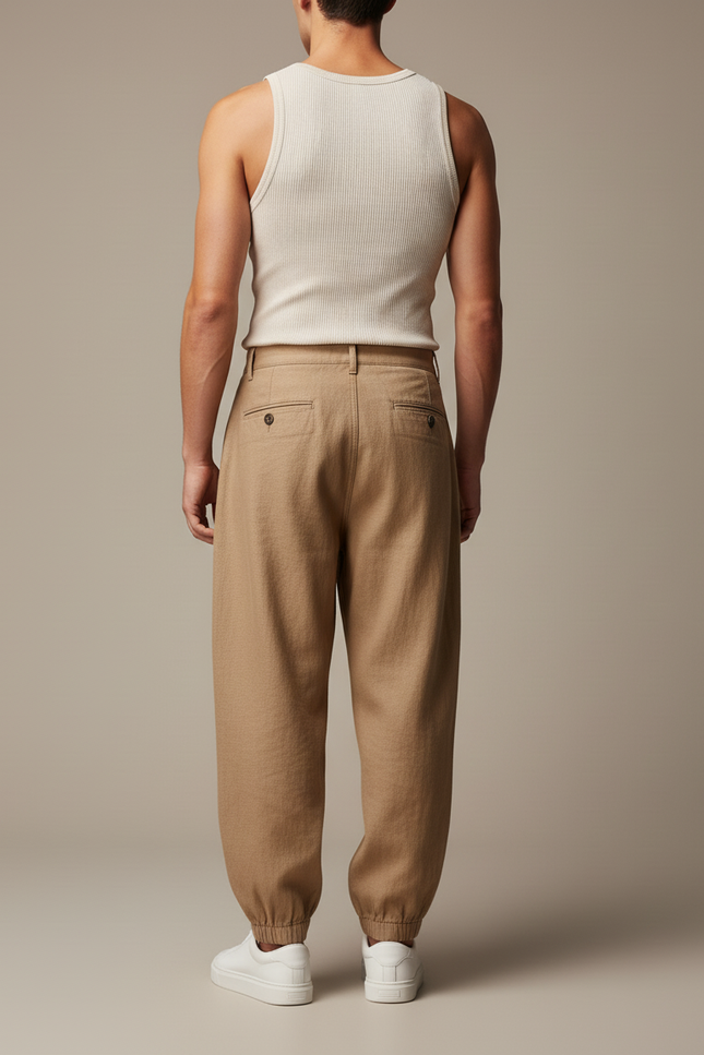 Pantalon Baggy Marron Fluide Plissé Décontracté Homme - Toile - vue 2