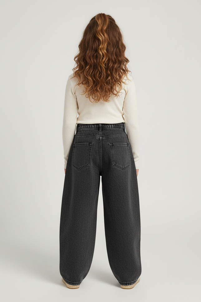 Pantalon Baggy Jean Denim Ample Gris Enfant - vue 2