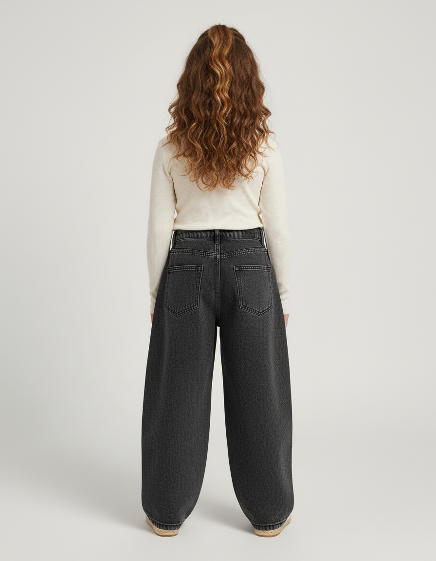 Pantalon Baggy Jean Denim Ample Gris Enfant - vue 2