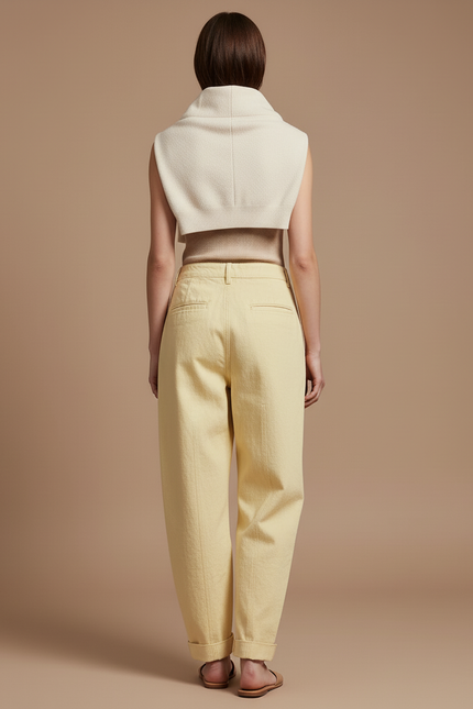Pantalon Baggy Jaune Clair Coton Ample Décontracté - vue 2