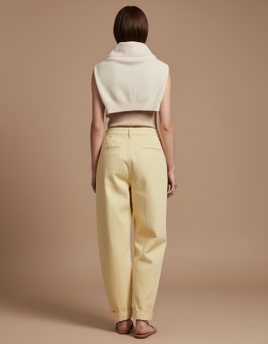 Pantalon Baggy Jaune Clair Coton Ample Décontracté - vue 2