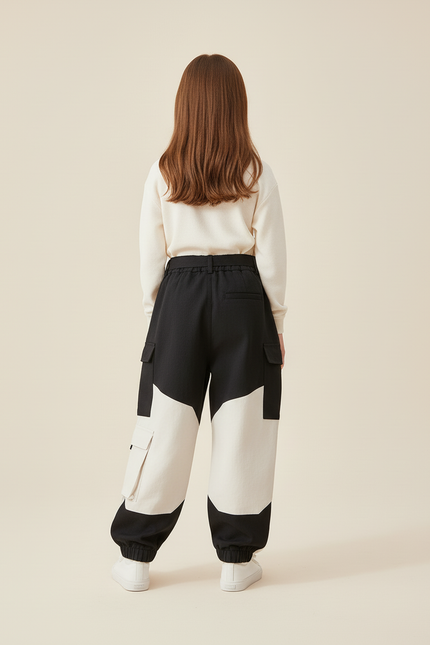 Pantalon Baggy Noir Crème Réfléchissant Cargo Enfant - Multicolore Molleton - vue 2