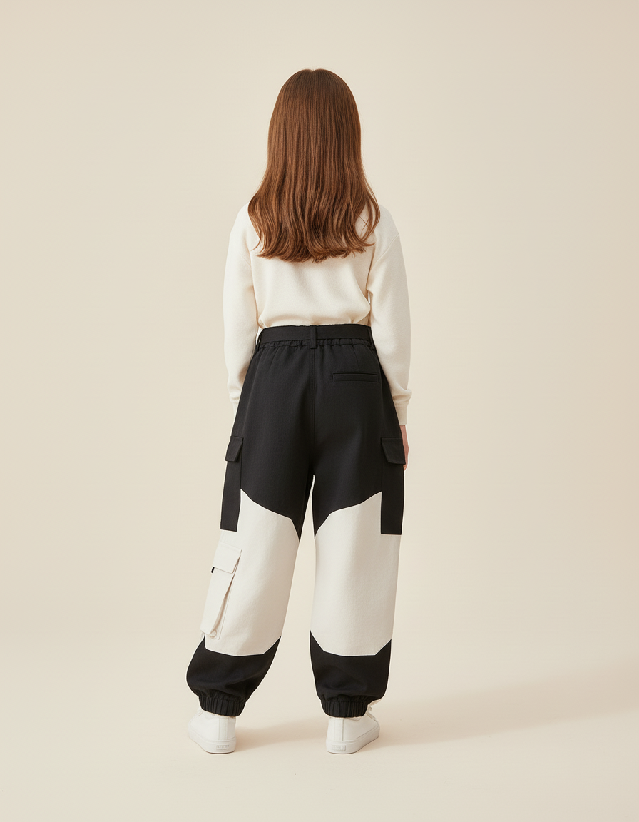 Pantalon Baggy Noir Crème Réfléchissant Cargo Enfant - Multicolore Molleton - vue 2