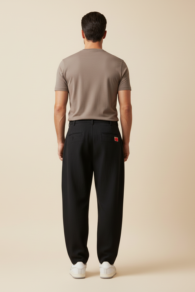 Pantalon Baggy Noir Lin Ample Plissé Décontracté Homme - vue 2