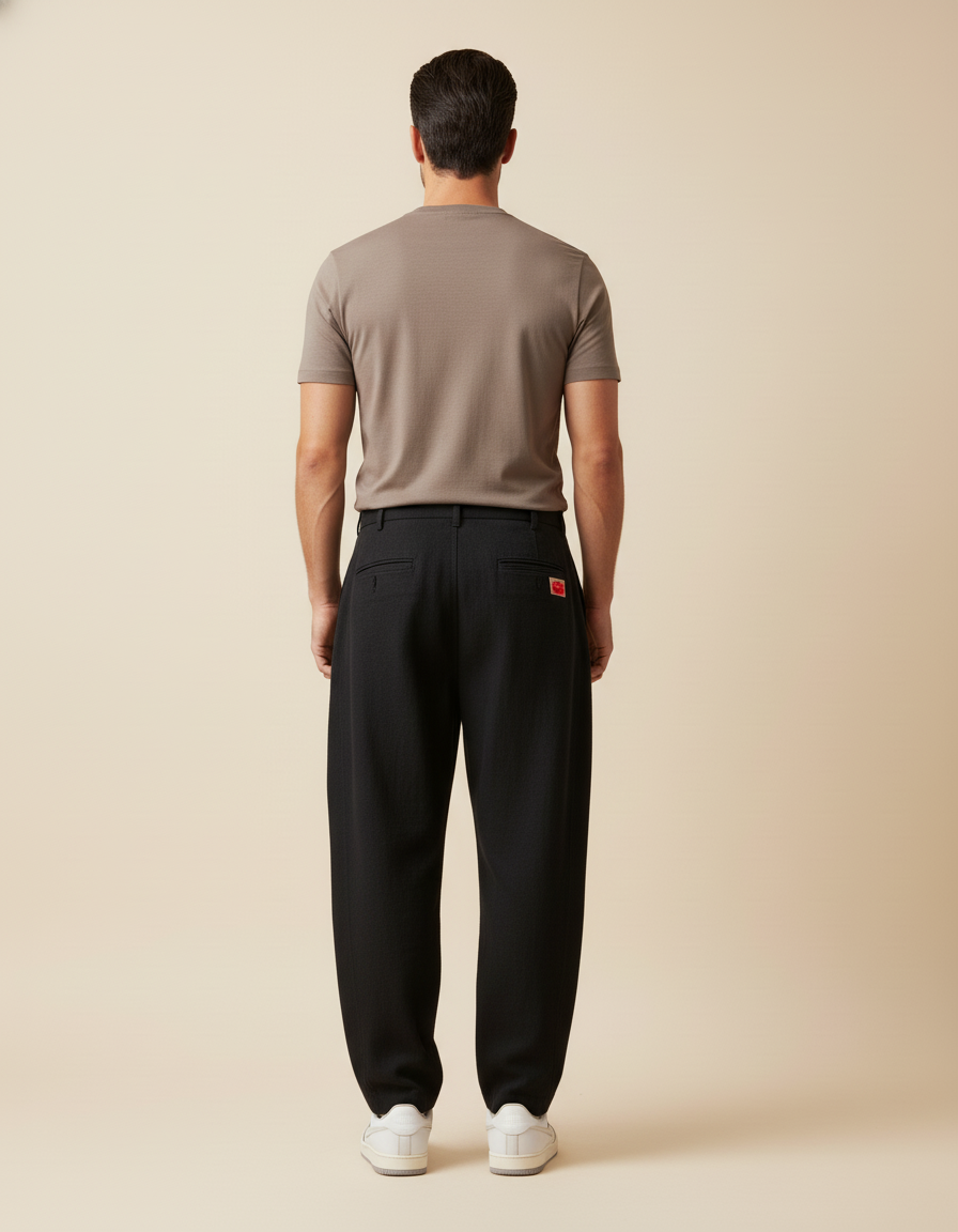 Pantalon Baggy Noir Lin Ample Plissé Décontracté Homme - vue 2