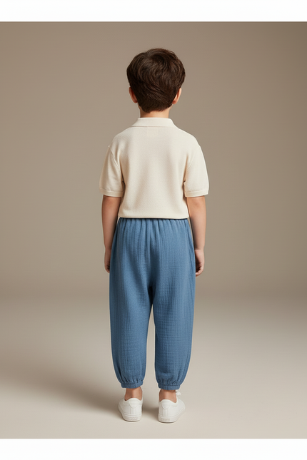 Pantalon Baggy Coton Bleu Ample Décontracté Enfant - vue 2