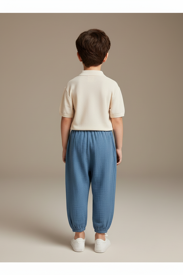Pantalon Baggy Coton Bleu Ample Décontracté Enfant - vue 2