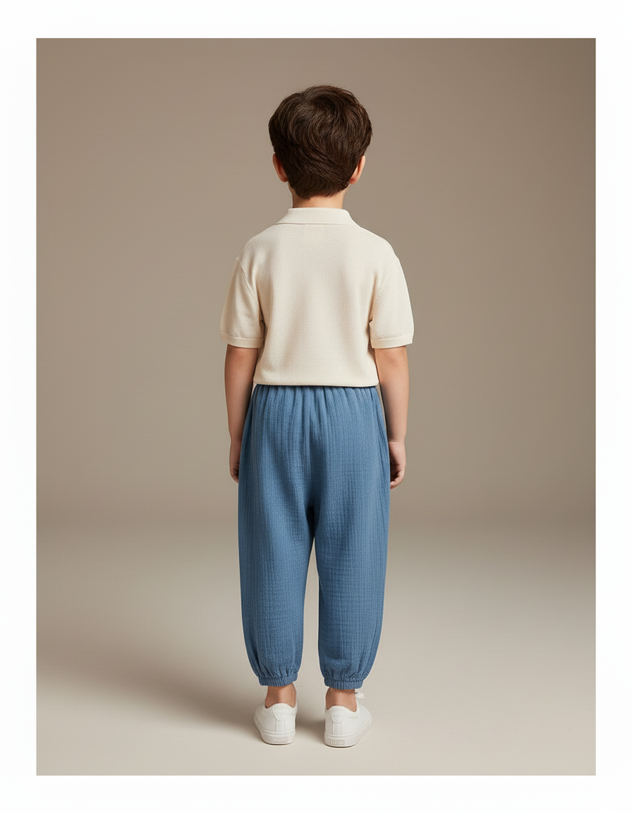Pantalon Baggy Coton Bleu Ample Décontracté Enfant - vue 2