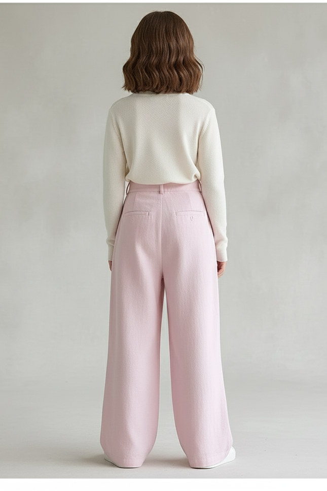 Pantalon Baggy Rose Pâle Ample Plissé Décontracté Fille - Molleton - vue 2