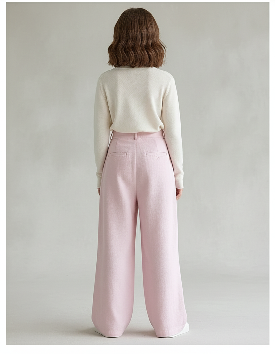 Pantalon Baggy Rose Pâle Ample Plissé Décontracté Fille - Molleton - vue 2