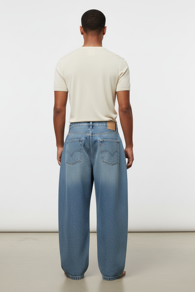 Pantalon Baggy Jean Bleu Délavé Ample Homme - vue 2