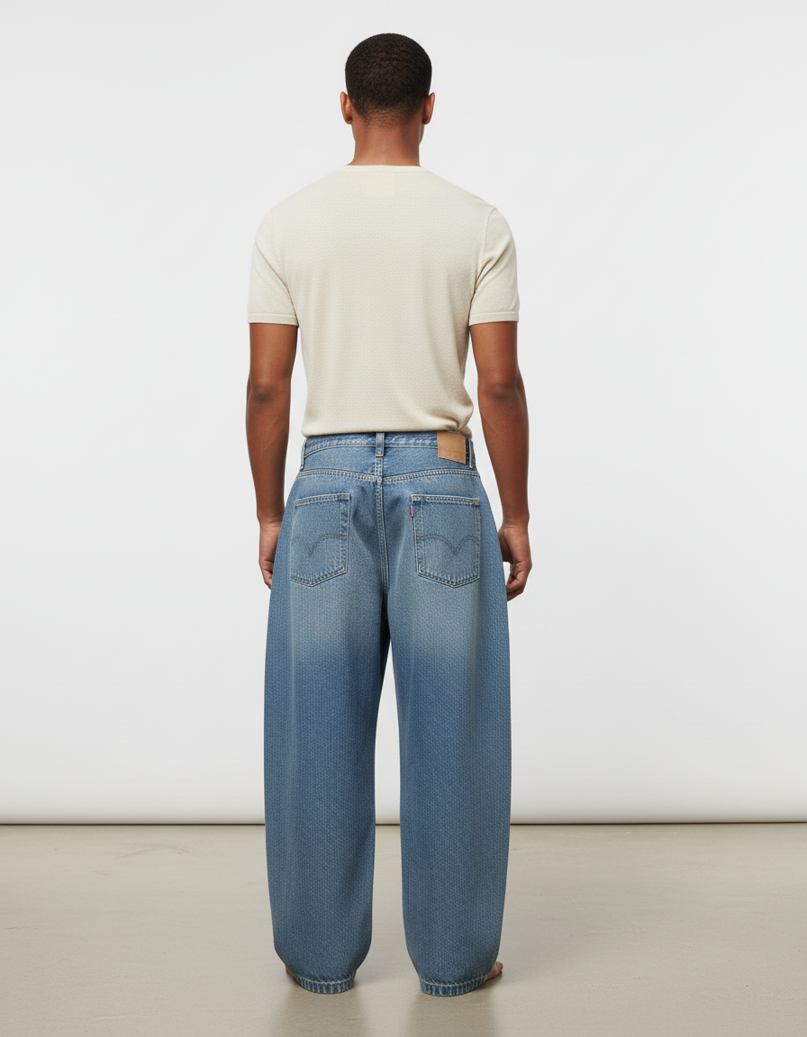 Pantalon Baggy Jean Bleu Délavé Ample Homme - vue 2