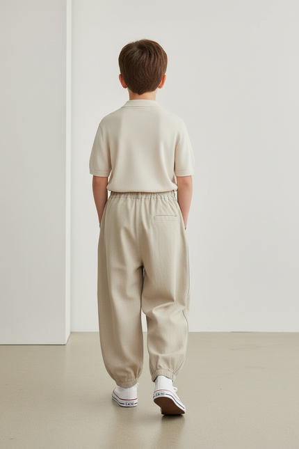 Pantalon Baggy Beige Ample Décontracté Enfant - Lin - vue 2
