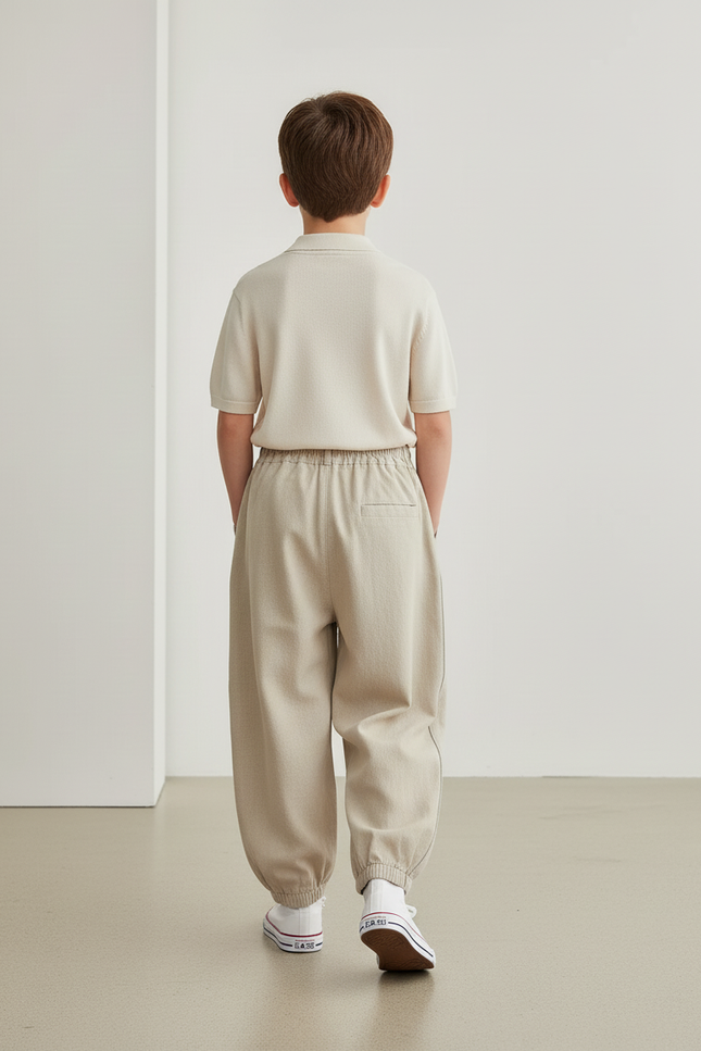Pantalon Baggy Beige Ample Décontracté Enfant - Lin - vue 2