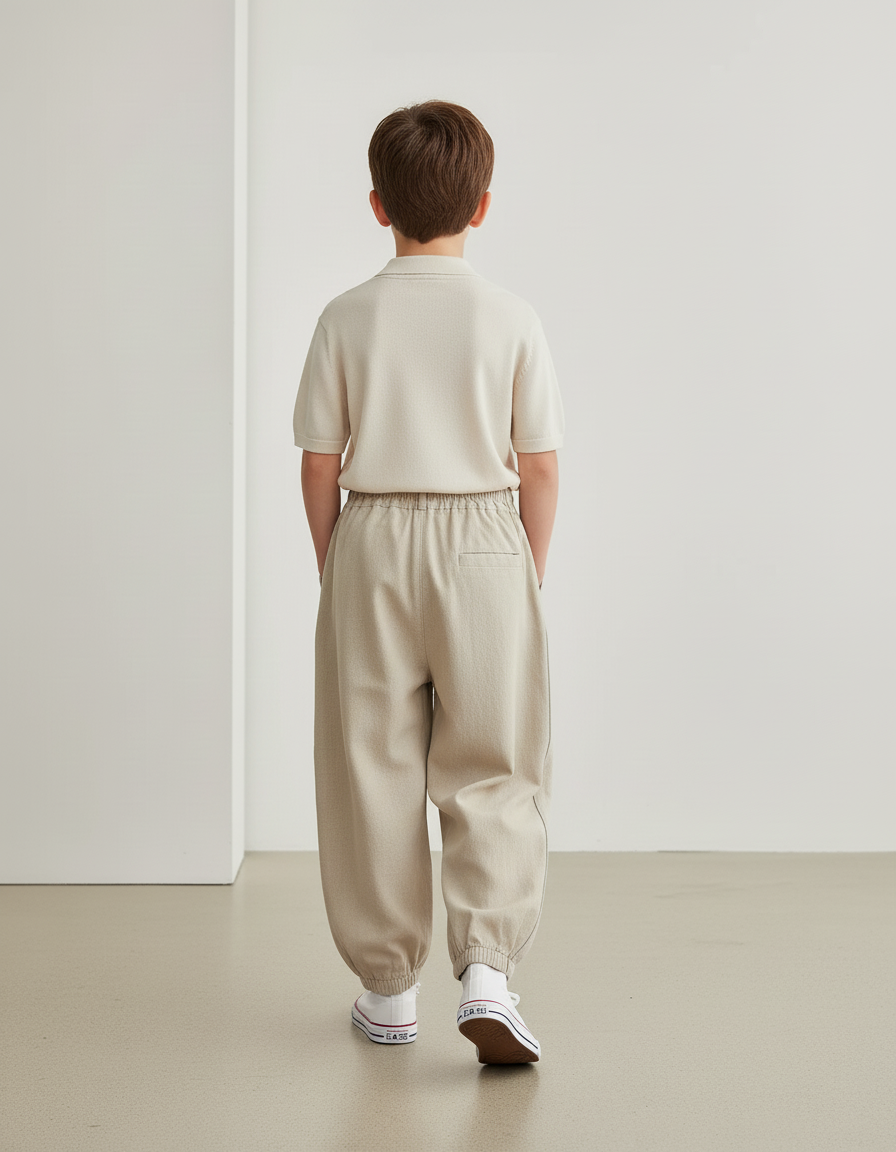 Pantalon Baggy Beige Ample Décontracté Enfant - Lin - vue 2