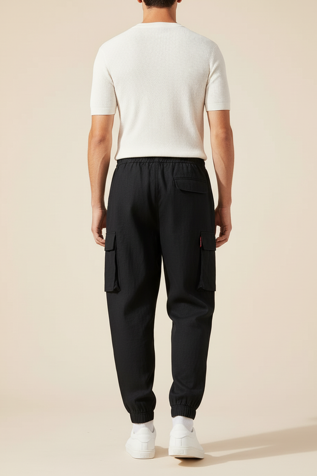 Pantalon Baggy Cargo Noir Coton Ample Cordon Homme - vue 2