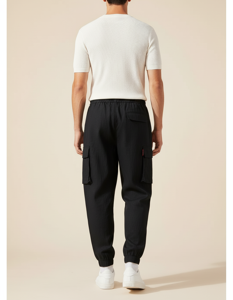 Pantalon Baggy Cargo Noir Coton Ample Cordon Homme - vue 2