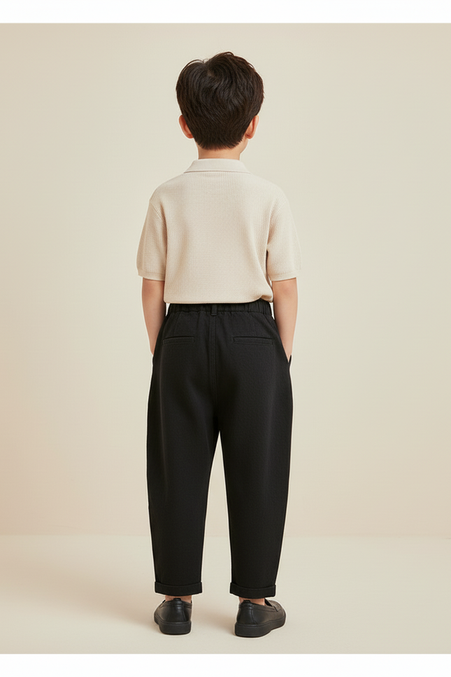 Pantalon Baggy Noir Ample Décontracté Enfant - Lin - vue 2