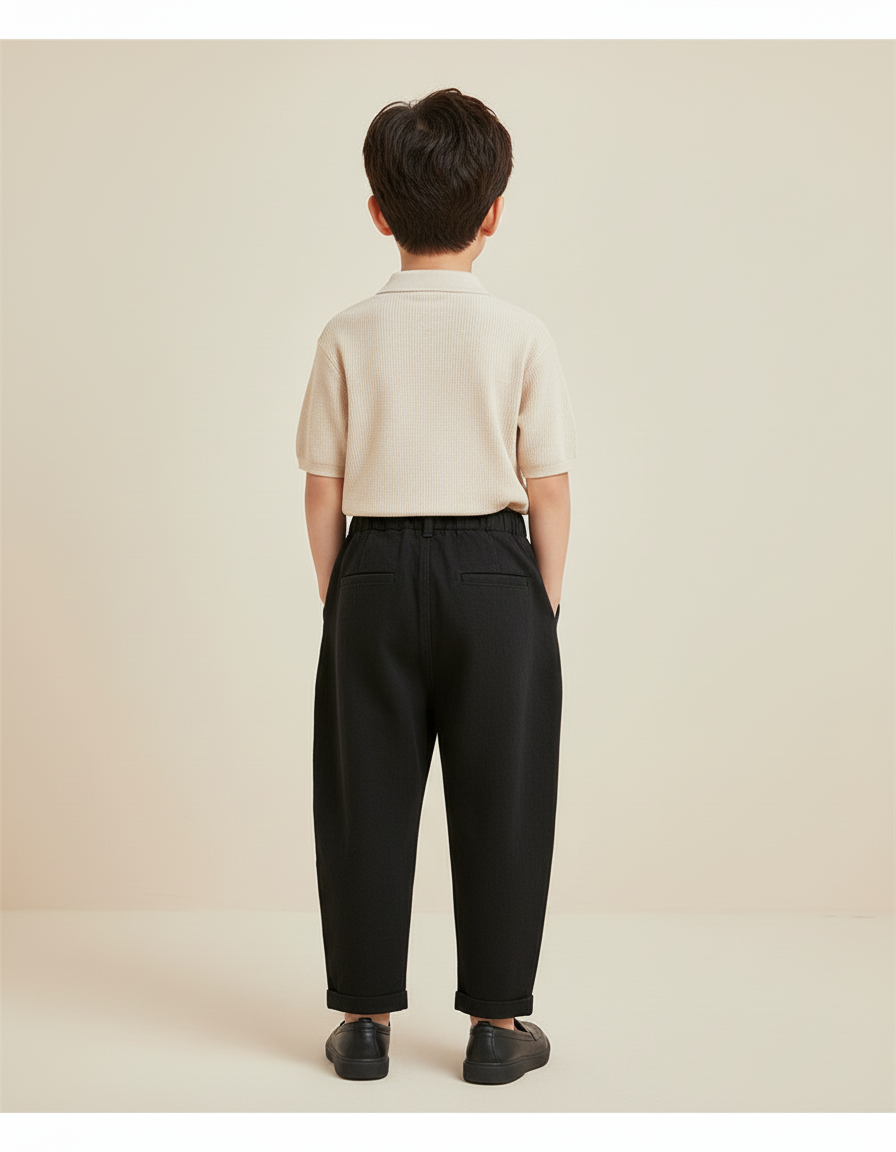 Pantalon Baggy Noir Ample Décontracté Enfant - Lin - vue 2
