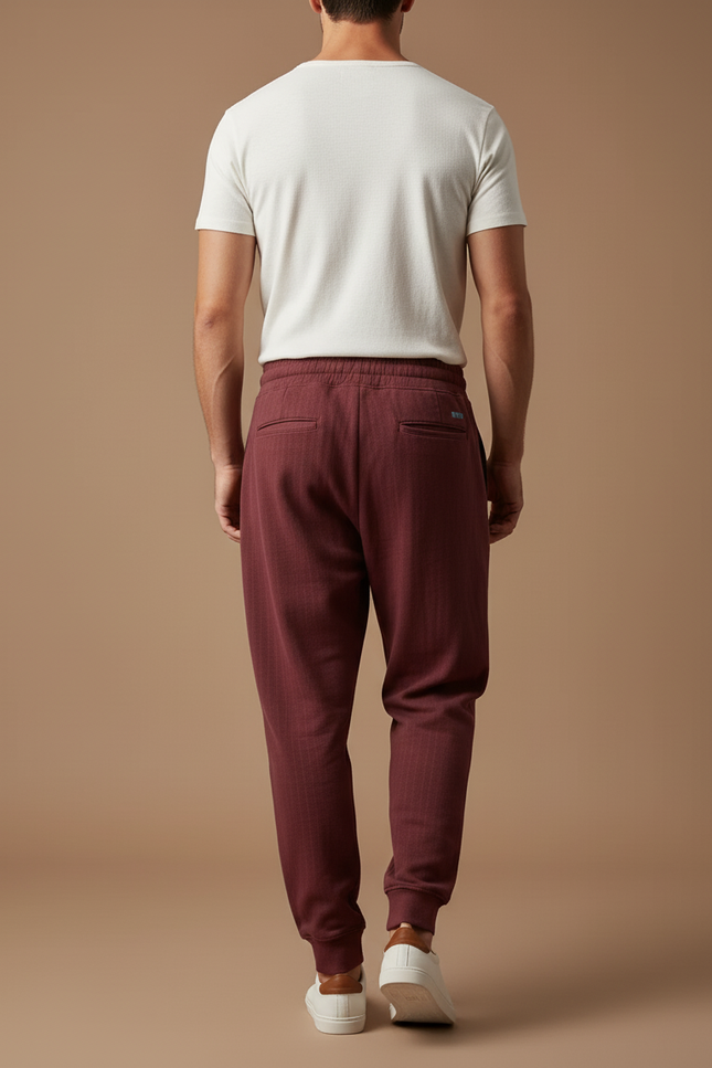 Pantalon Baggy Bordeaux Texturé Cordon Ample Décontracté Homme - Molleton - vue 2