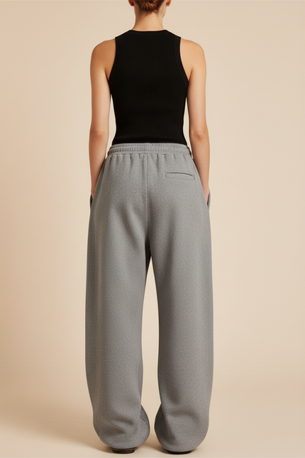 Pantalon Baggy Gris Ample Molleton Brodé Confortable - vue 2