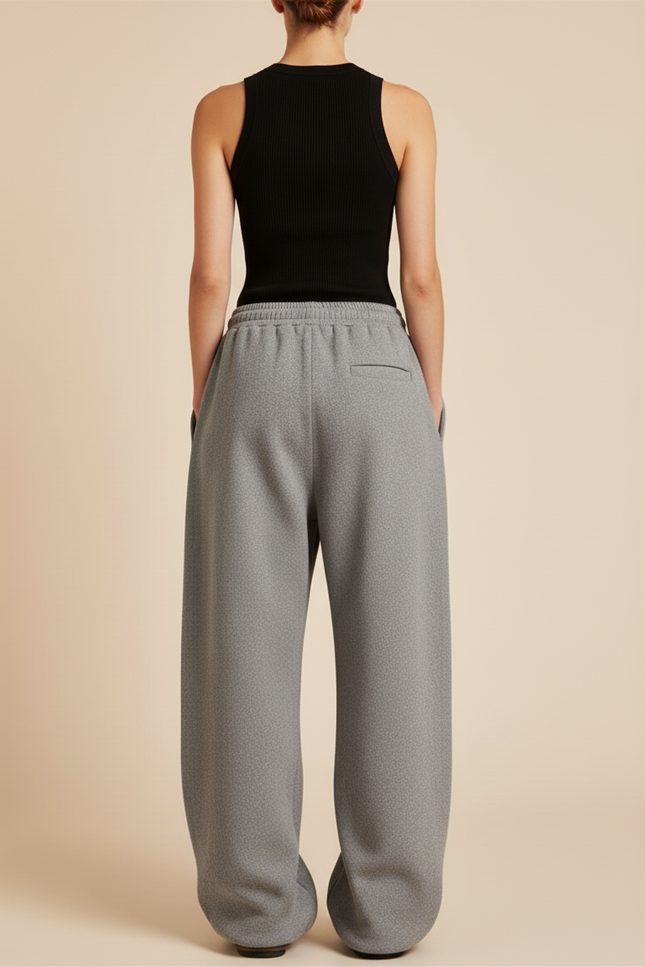 Pantalon Baggy Gris Ample Molleton Brodé Confortable - vue 2
