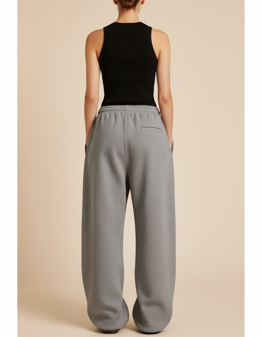 Pantalon Baggy Gris Ample Molleton Brodé Confortable - vue 2
