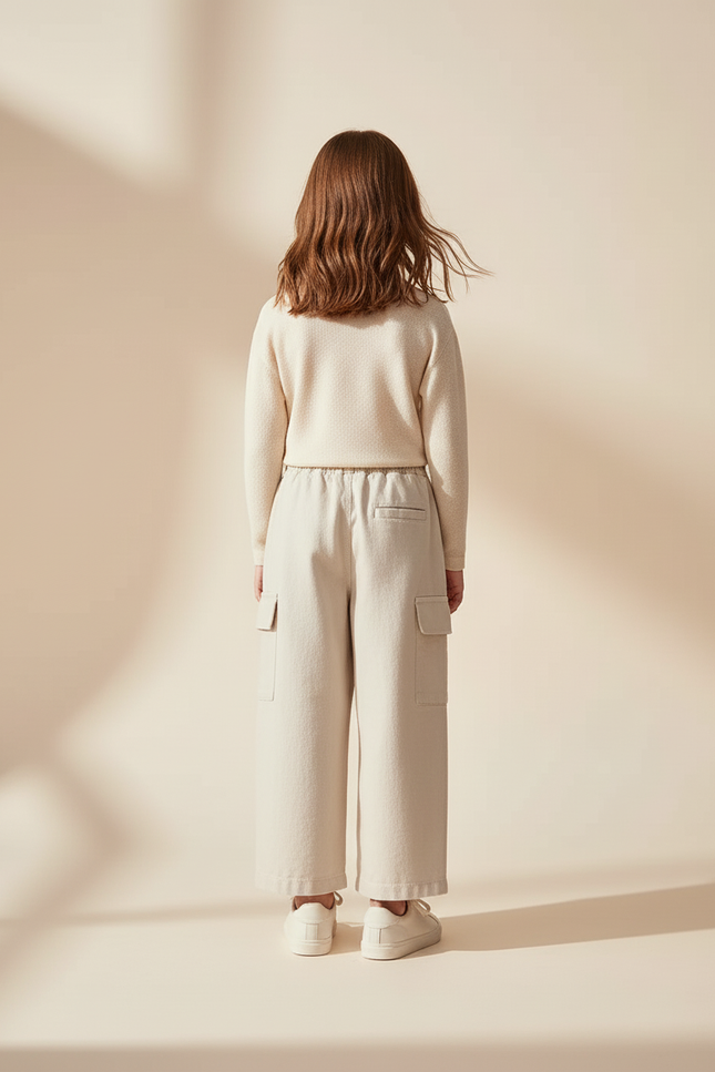 Pantalon Baggy Beige Cargo Ample Décontracté Enfant Coton - Molleton - vue 2
