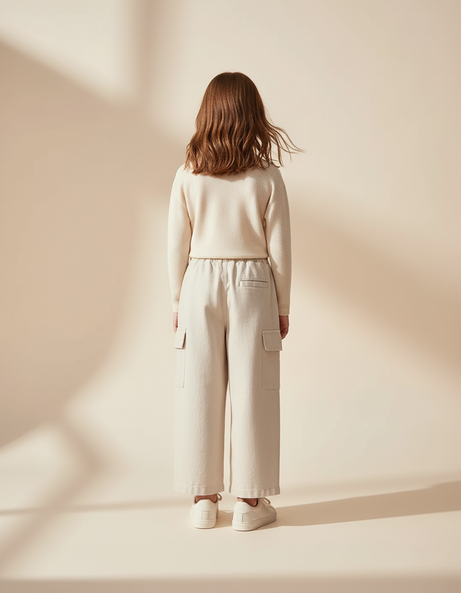 Pantalon Baggy Beige Cargo Ample Décontracté Enfant Coton - Molleton - vue 2