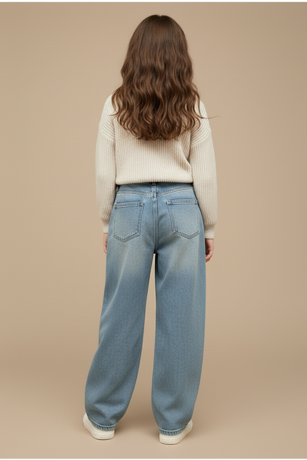 Pantalon Baggy Denim Ample Décontracté Fille - Bleu Jean - vue 2