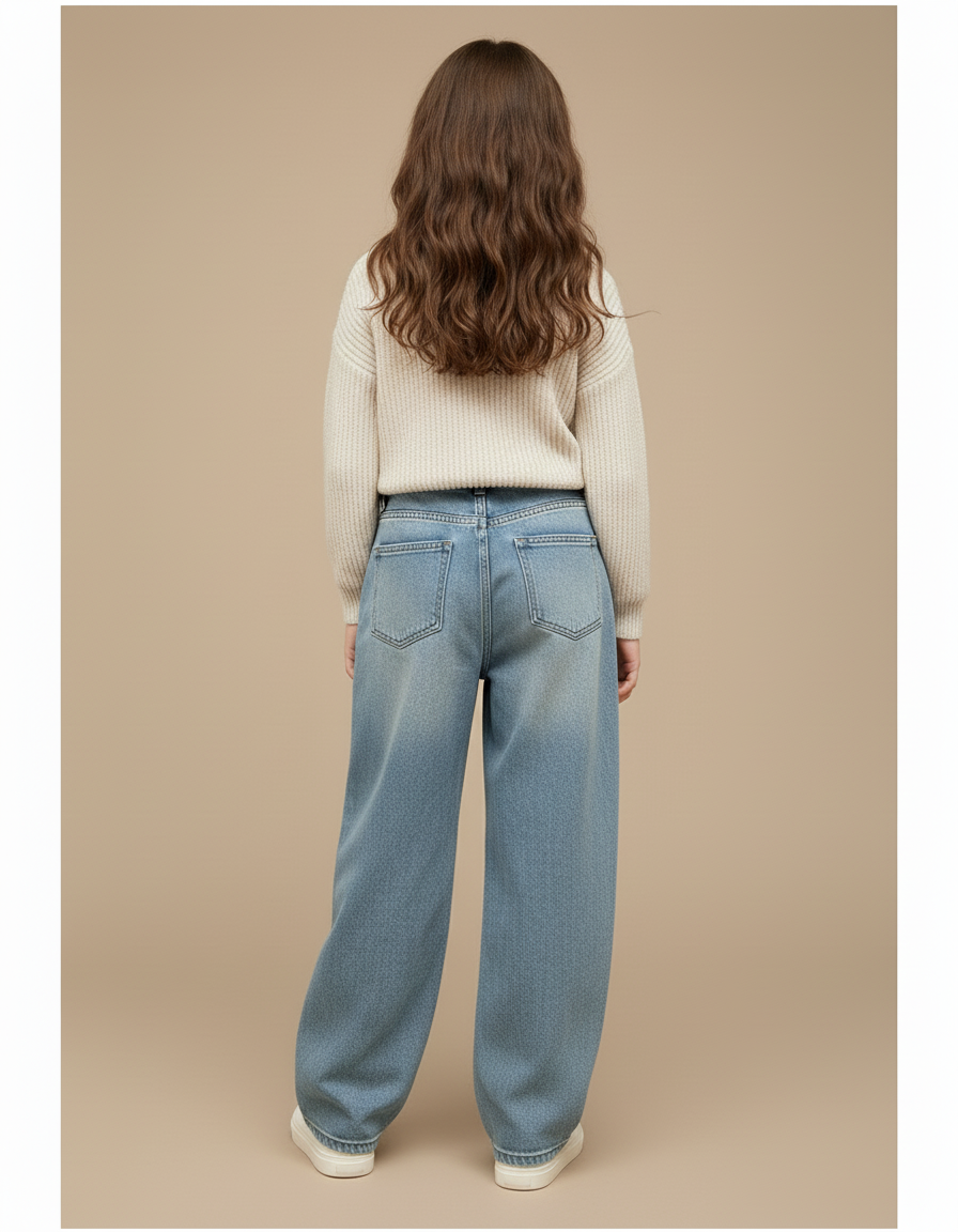 Pantalon Baggy Denim Ample Décontracté Fille - Bleu Jean - vue 2