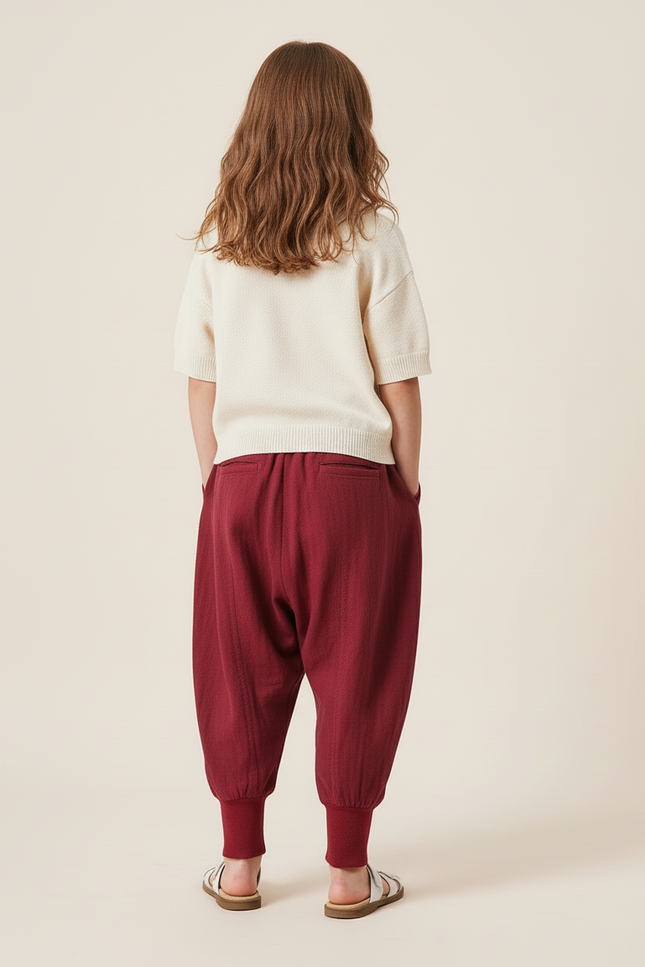 Pantalon Baggy Rouge Coton Ample Décontracté Enfant - Bordeaux - vue 2