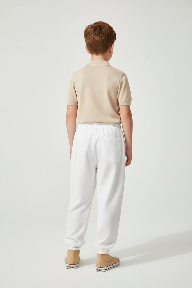 Pantalon Baggy Blanc Imprimé Japonais Ample Cordon Garçon - Molleton - vue 2