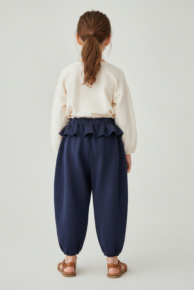 Pantalon Baggy Bleu Marine Ample Molleton Poches Cœur - vue 2