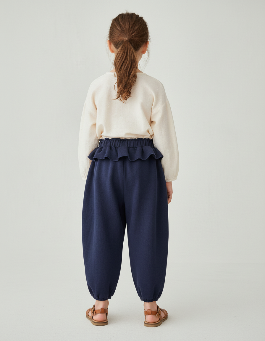 Pantalon Baggy Bleu Marine Ample Molleton Poches Cœur - vue 2