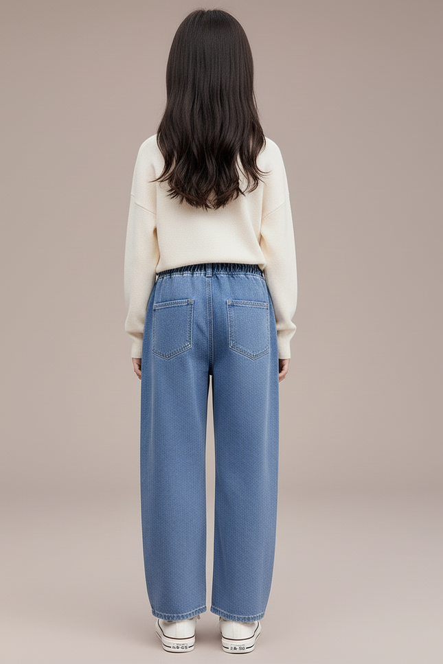 Pantalon Baggy Jean Denim Ample Décontracté Enfant Urbain - Bleu - vue 2