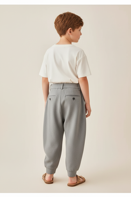 Pantalon Baggy Gris Ample Plissé Coton Enfant - Molleton - vue 2